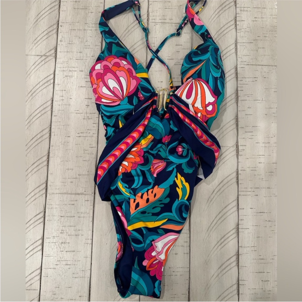 TRINA TURK BELTED PLUNGE ONE PIECE SIZE 10 NWT